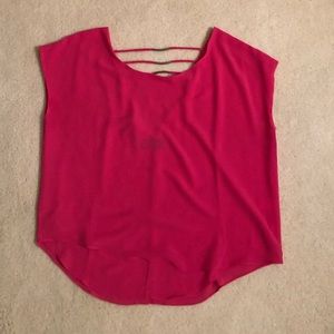 Pink silky boxy sleeveless top with string detail